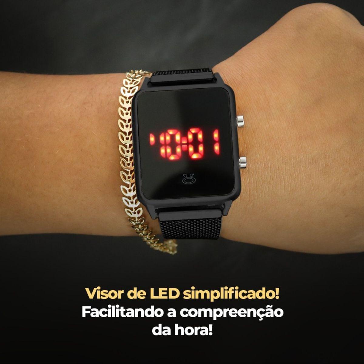 Miniatura Relogio Feminino Digital Qualidade Premium Preto + Caixa Led