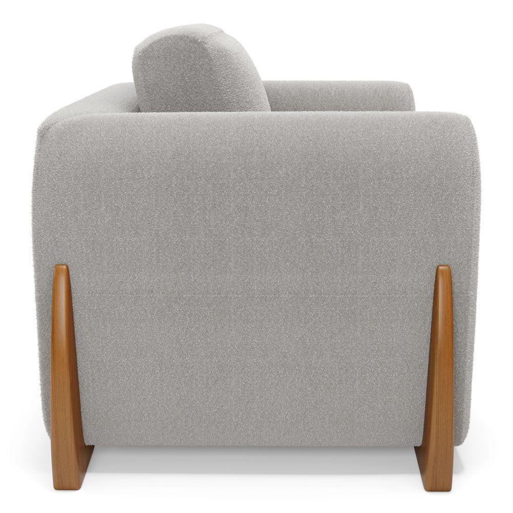 Poltrona Decorativa Living Bloom Com Pés De Madeira Bouclê Cinza - Desk Design