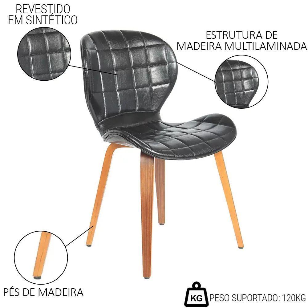 Kit 3 Cadeiras De Jantar Moderna Com Tressê Base Madeira Lucy R02 Sintético Preto - Mpozenato