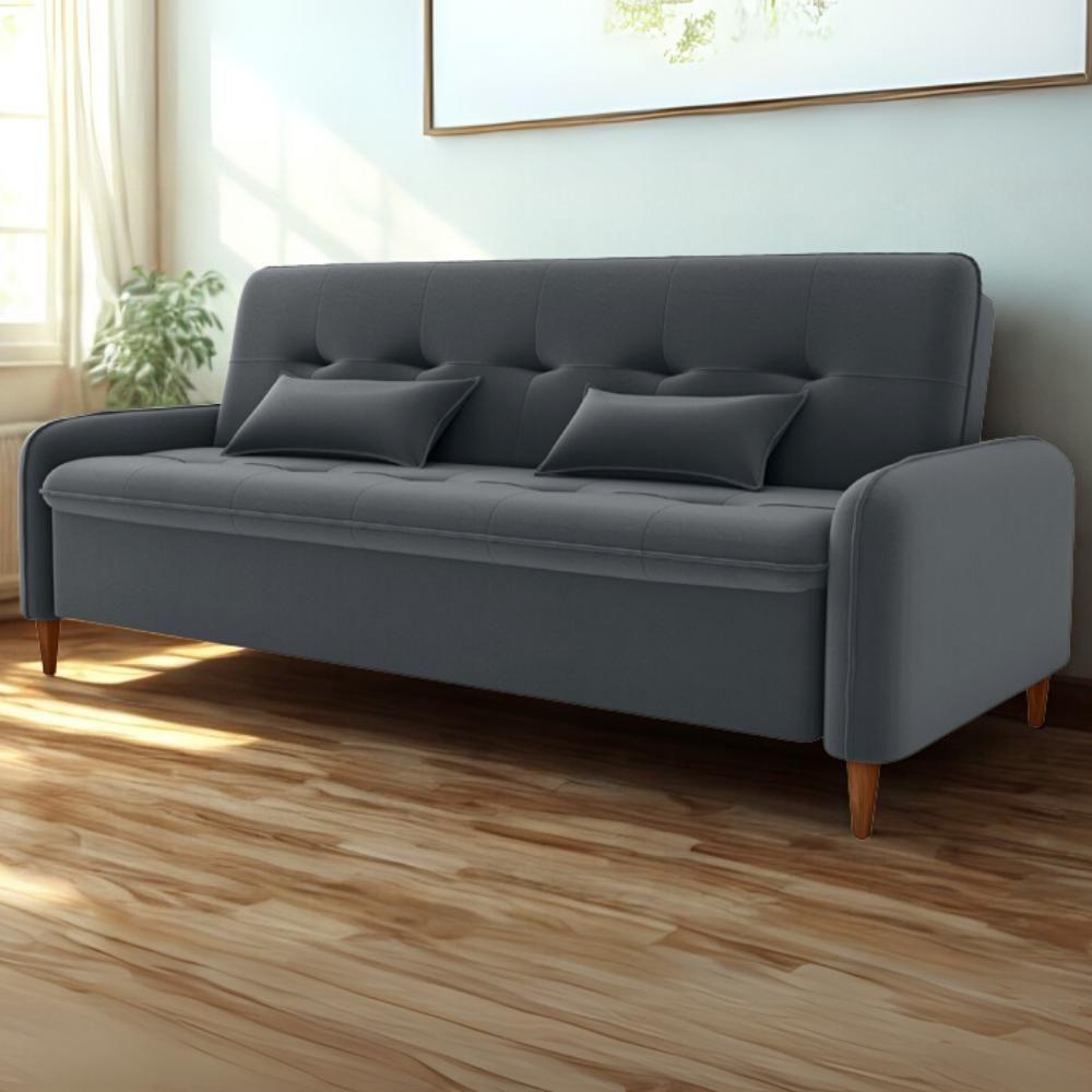 Miniatura Sofa Cama 2 Lugares 206cm Donna Veludo E425 Milani Store Cinza