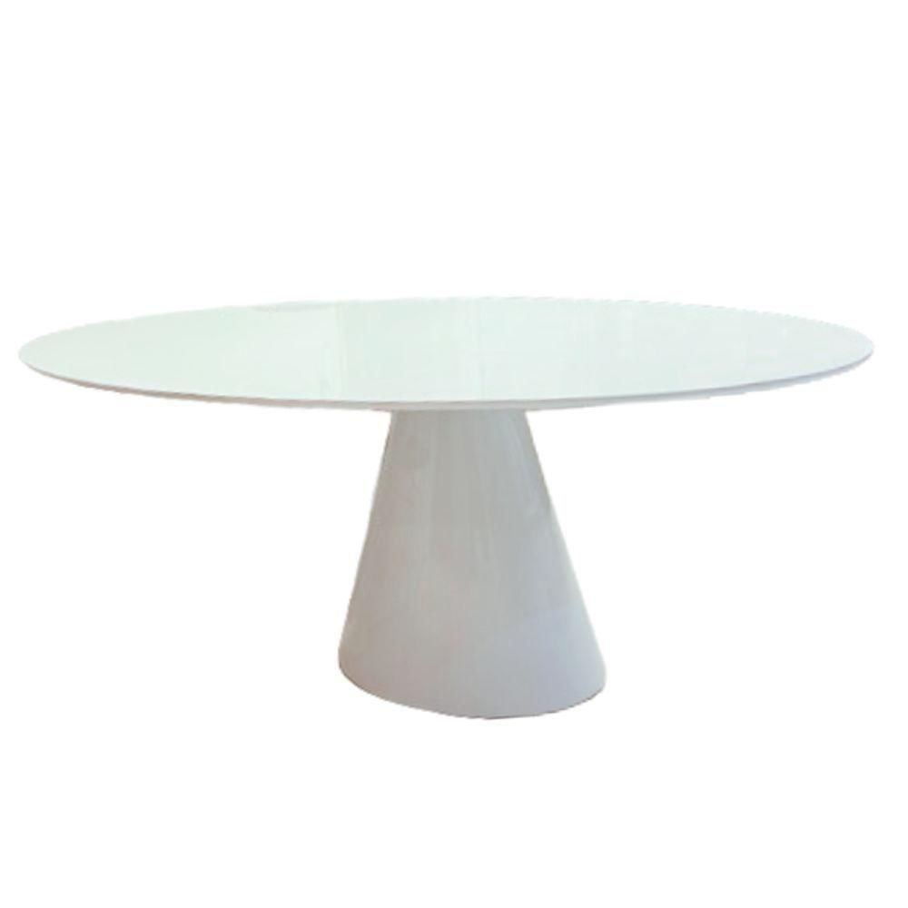 Miniatura Mesa De Jantar Cone Oval 140x90 Cm Tampo Laca + Vidro Branca Base Branca Cor Branco
