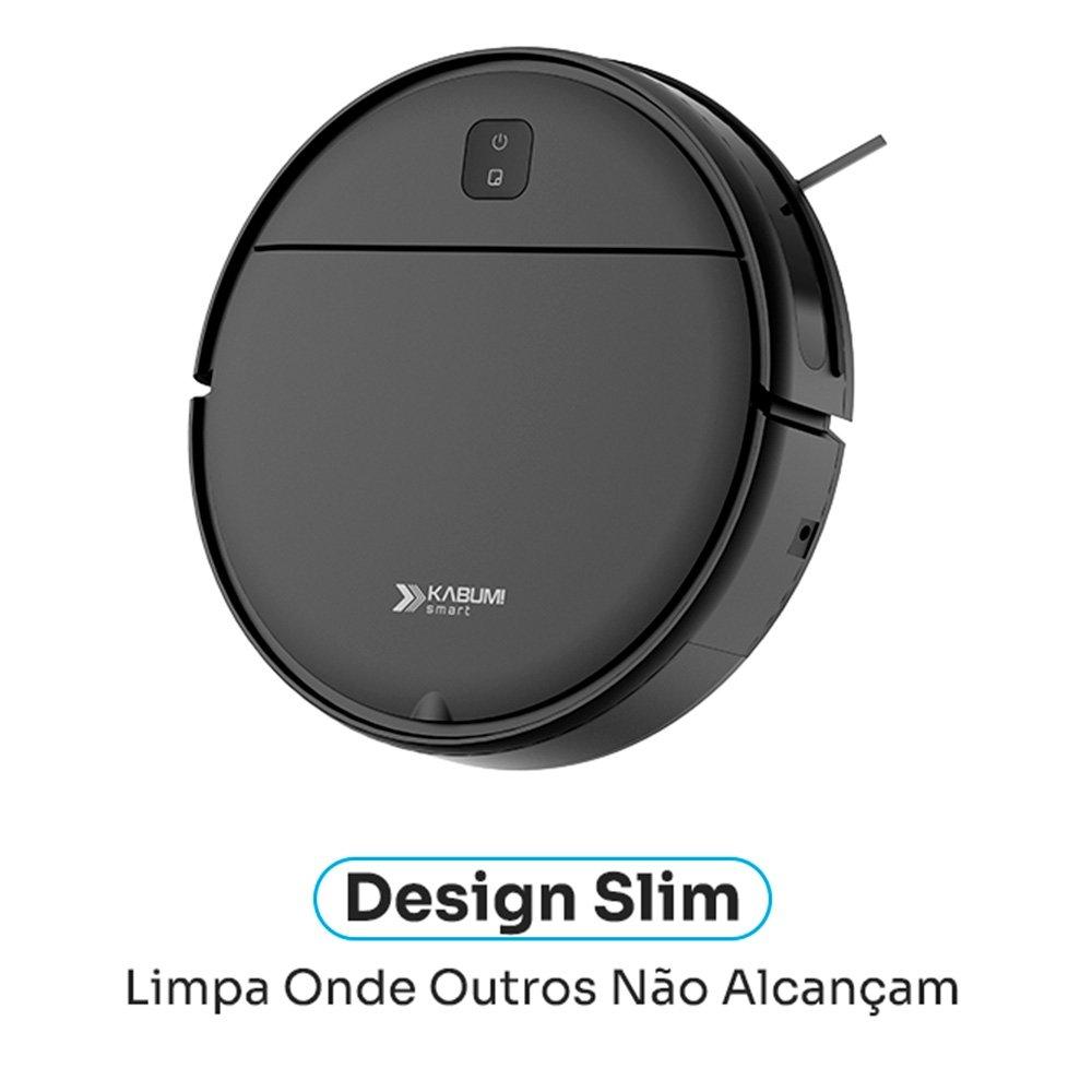 Miniatura Robô Aspirador de Pó KABUM! smart K100 - 2 Modos de Limpeza, Sensor Anti-Queda, Anti-Colisão, Bivolt, Preto - KSAR100PT