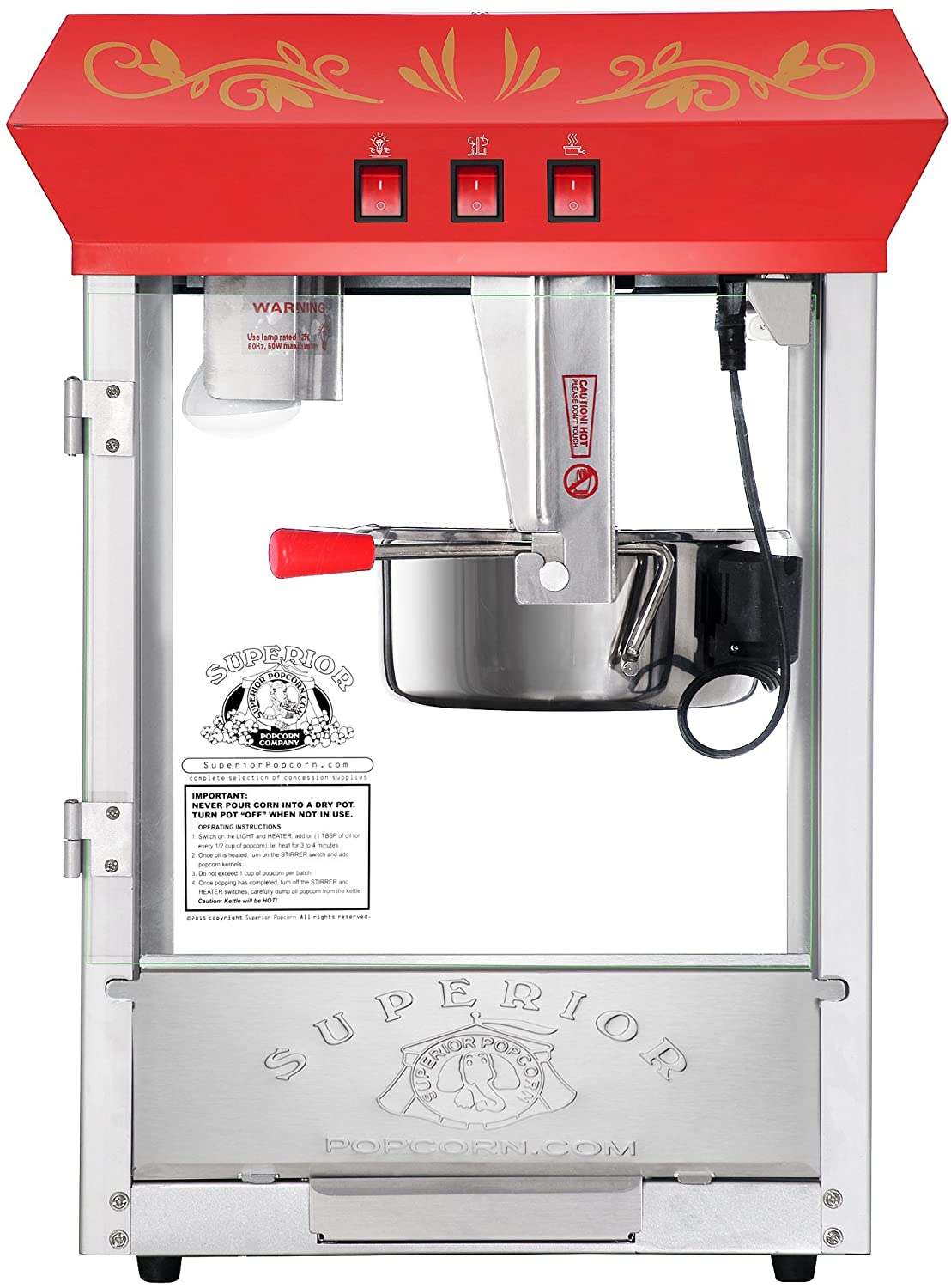 Miniatura Carnival Popcorn Popper Machine With CartMakes Approx 3 Gallons Per Batch by Superior Popcorn Company 8 oz Red