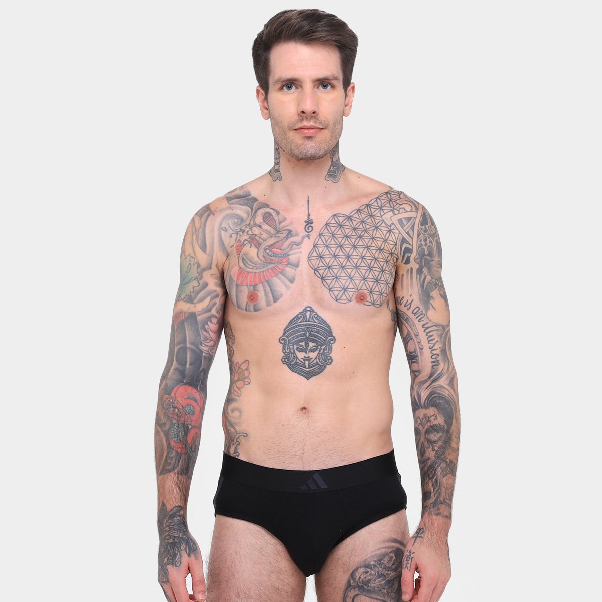 Miniatura Kit Cueca Slip Adidas Cavada 2 Peças Preto+Branco - G