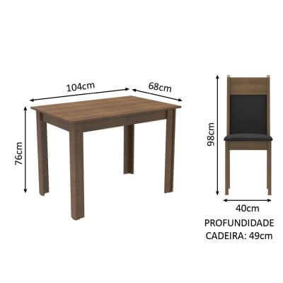 Conjunto Sala de Jantar Madesa Lola Mesa Tampo de Madeira com 2 Cadeiras Rustic/Preto/Sintético Preto Cor:Rustic/Preto/Sintético Preto