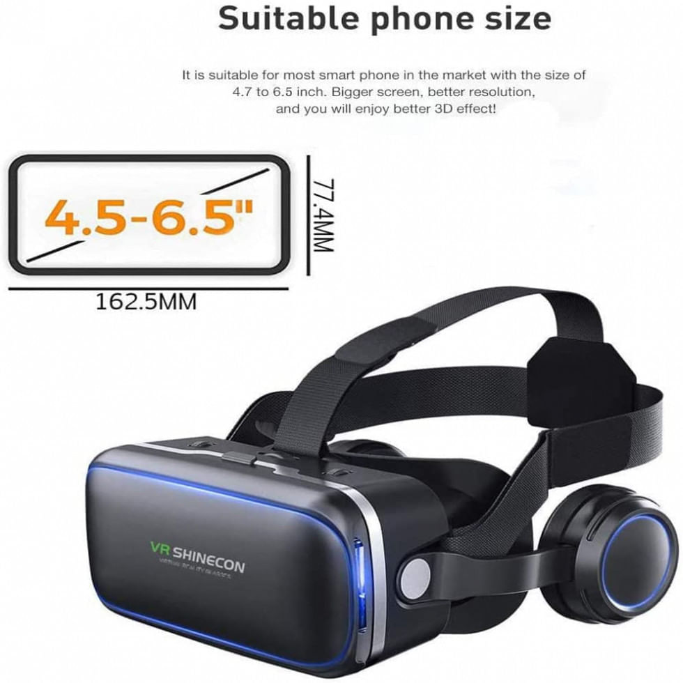 Miniatura Óculos VR Realidade Virtual VR SHINECON 4336701614 com Fone de Ouvido e Controle, Preto