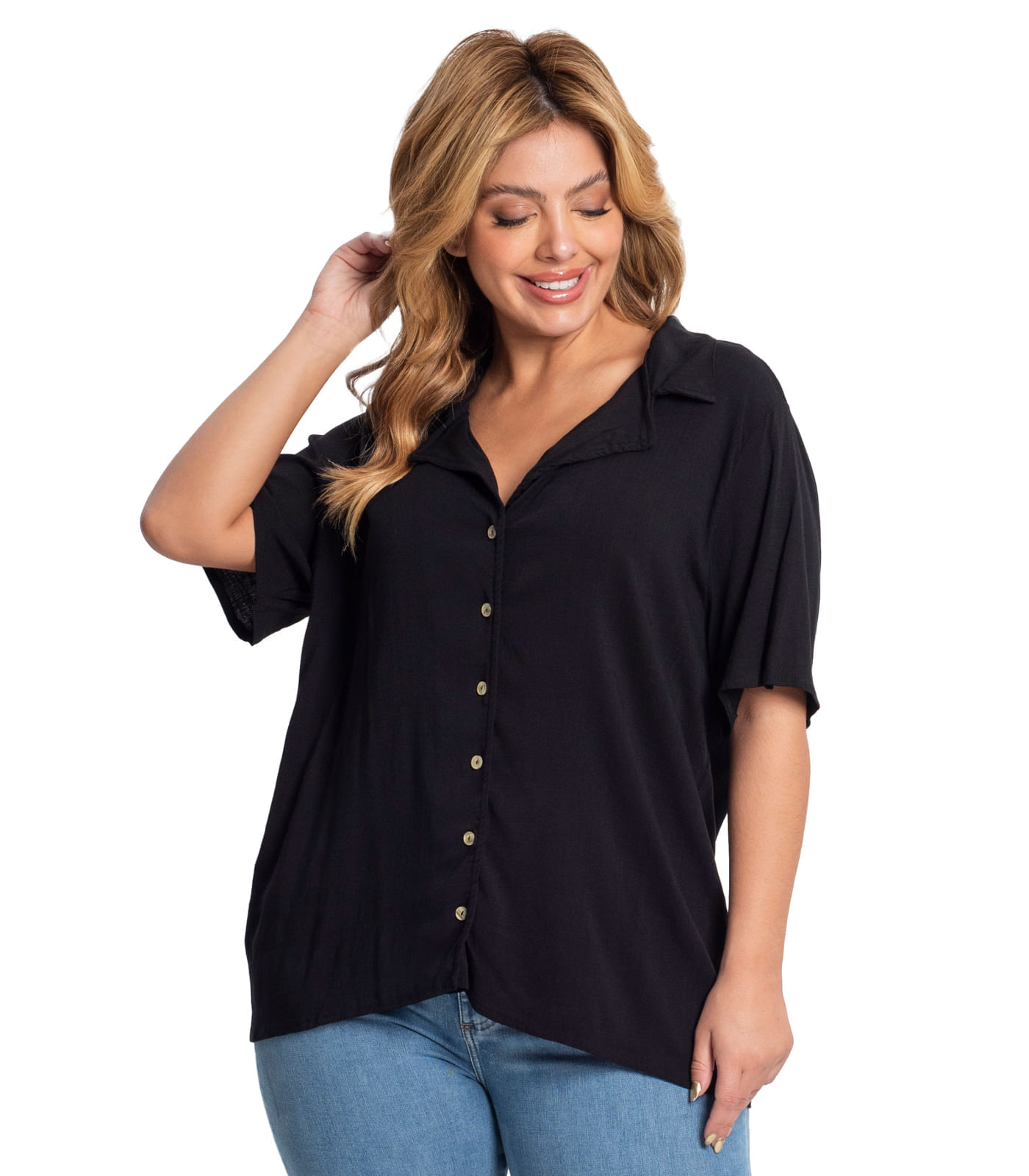 Miniatura Camisa Feminina Plus Size Secret Glam Preto Plus G1
