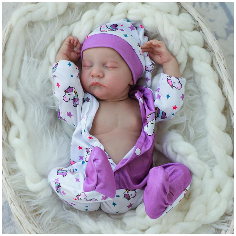 Miniatura Bebê Recém-Nascido Newborn,Boneca Realista WOOROY, Bebê Reborn de 45 cm com Corpo Completo de Vinil, Menina com Silicone, Detalhes Anatômicos,
