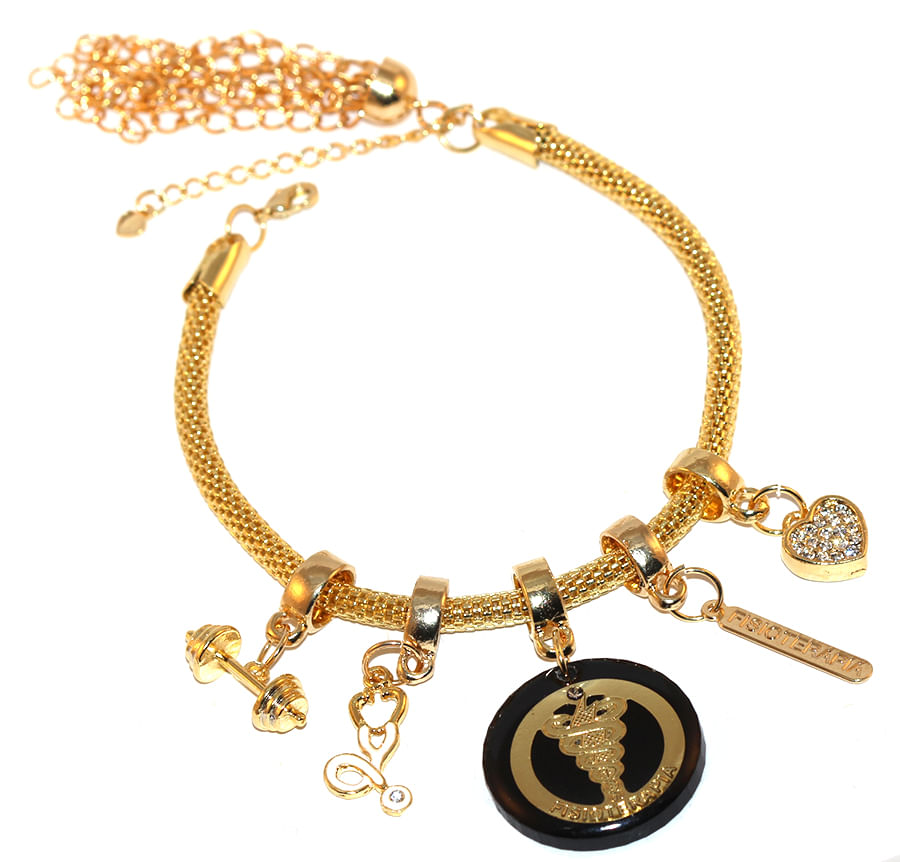 Miniatura Pulseira Berloque Fisioterapia Esteto Halter Folheado 18k