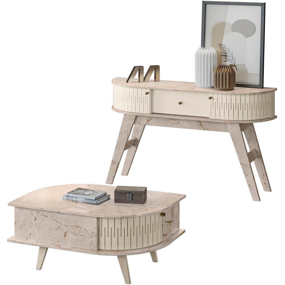Miniatura Aparador E Mesa De Centro Para Sala Estind Calacata Off White Mdt Calacata Off White