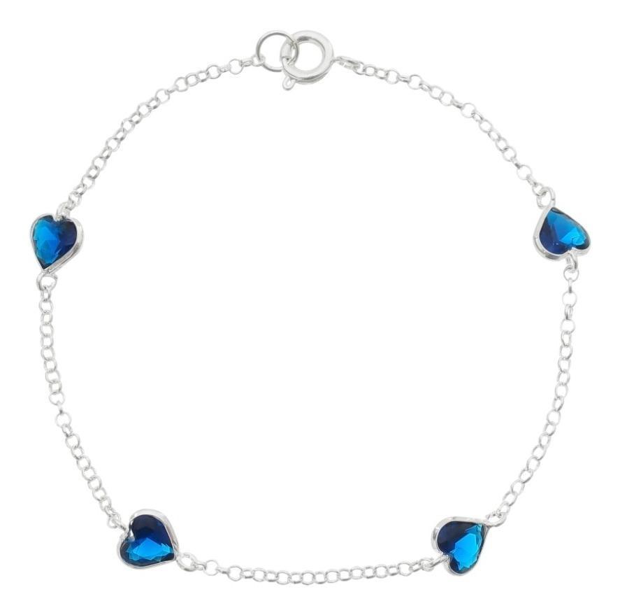 Miniatura Pulseira Feminina Pedra Zirconia Coração Prata 925