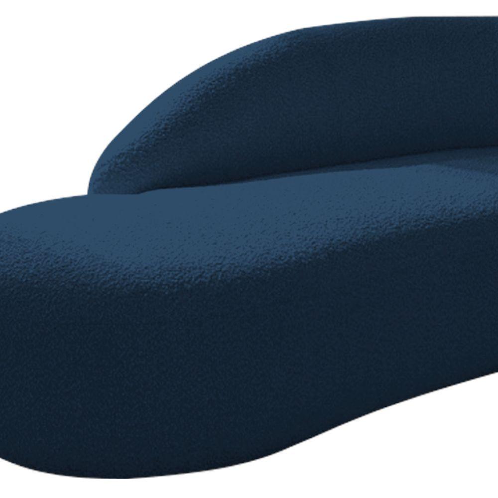 Miniatura Kit Divã Luna 160cm Lado Esquerdo E 02 Poltronas Base De Ferro Preto Suede Cor Azul Marinho