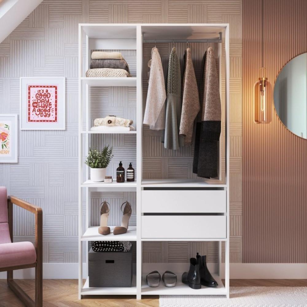 Miniatura Guarda Roupa Closet 2 Peças com 1 Cabideiro 2 Gavetas e 6 Nichos Easy Prodecor Branco
