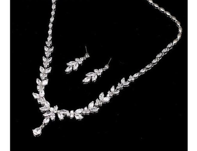 Colar E Brinco Noiva Zircônia Prata Festa Debutante Luxo