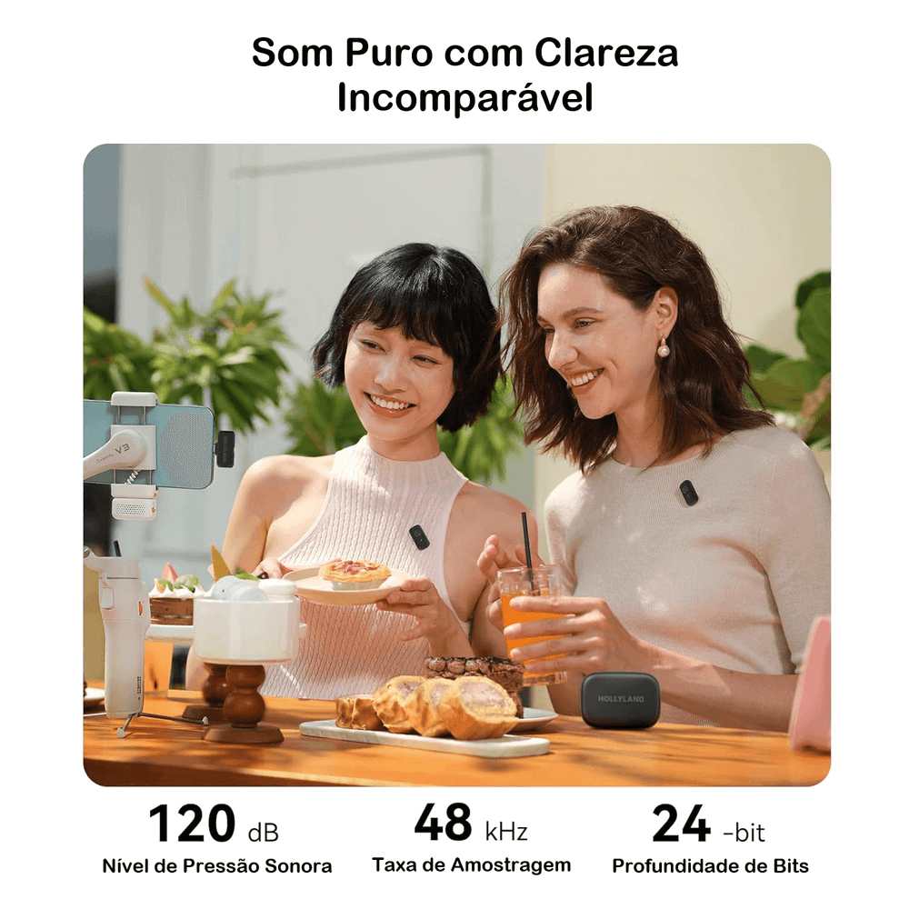 Miniatura Sistema Microfone Duplo Hollyland LARK A1 Mini Duo Wireless 2 Pessoas Smartphones USB-C