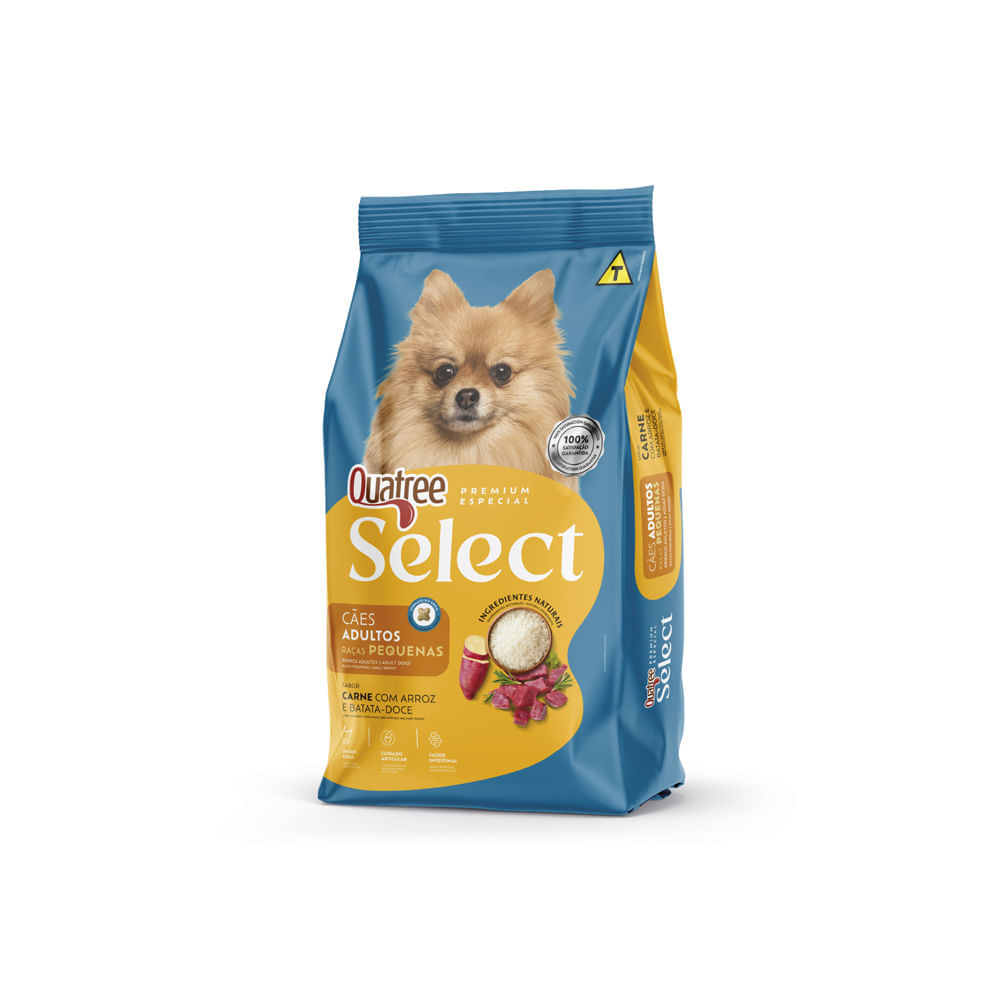 Miniatura Racao para Cachorro Quatree Select Adulto Raca Pequenas Sabor Carne e Arroz e Batata Doce 3kg