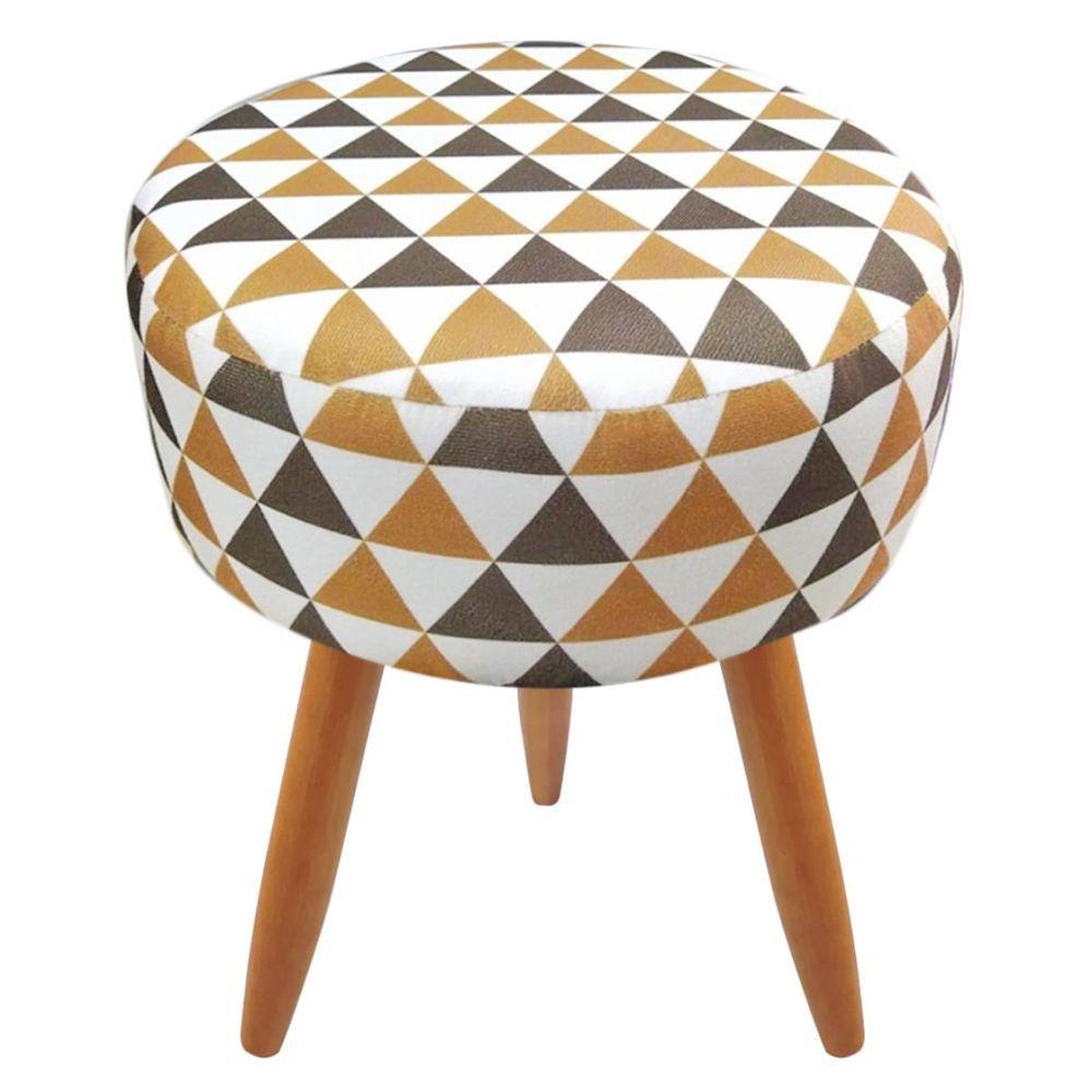 Miniatura Puff Banqueta Classic Redondo Suede Estampa Triangulo Marrom