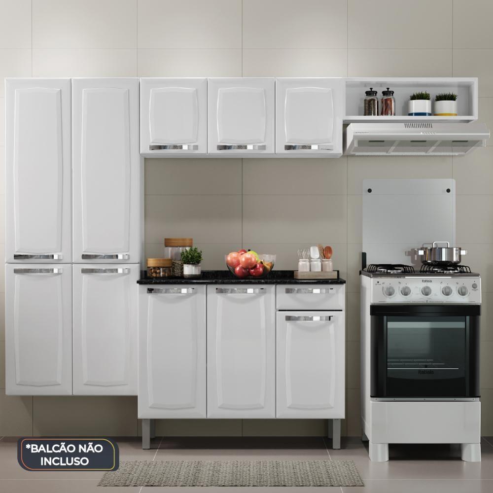 Armário De Cozinha Compacta De Aço 7 Portas Branco Branco