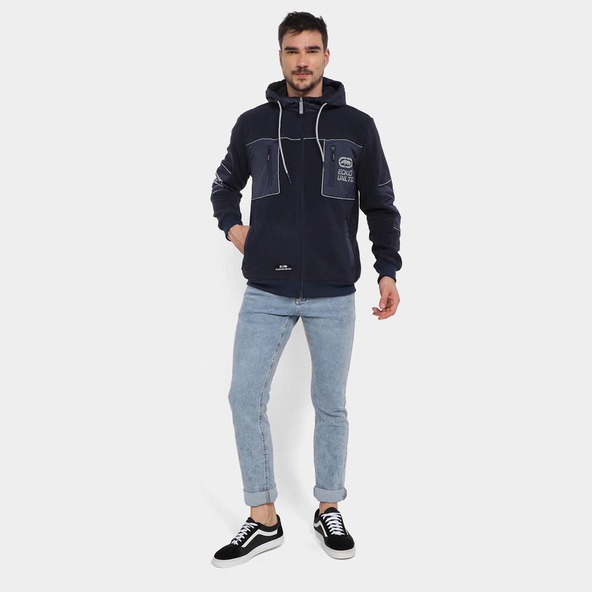 Miniatura Jaqueta Moletom Ecko Unltd Estampada com Capuz Masculina Marinho - G
