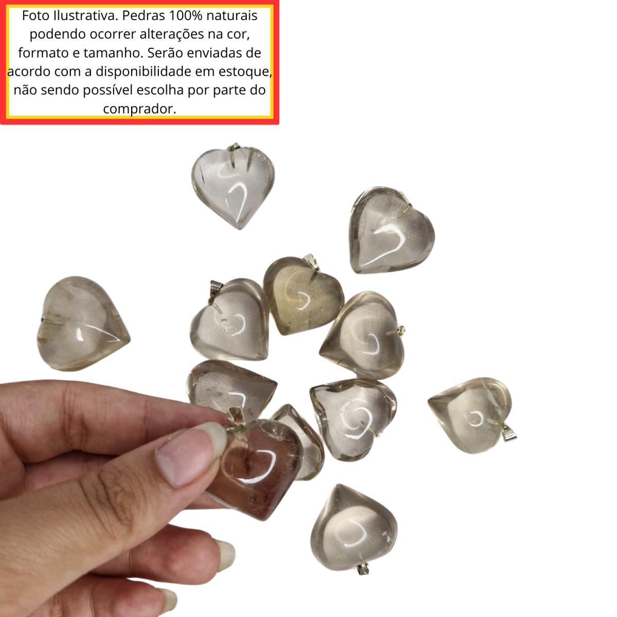 Miniatura Colar Cordão Pingente De Pedra Quartzo Fumê Coração Natural