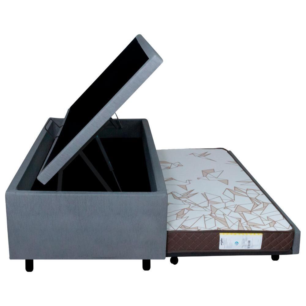 Miniatura Bicama Box Com Baú Solteiro 88x188 Com Colchão Auxiliar Linho Cinza
