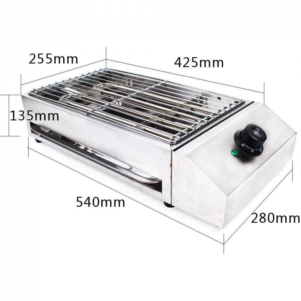 Miniatura Churrasqueira Grill Elétrica até 6 Porções em Aço Inoxidável, 110V 2800W, YIYIBYUS, Prata