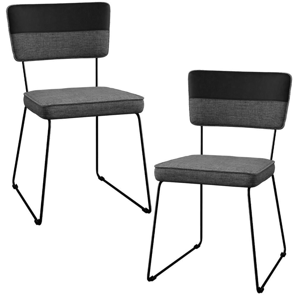 Miniatura Kit 2 Cadeiras Estofada Faixa Corano Preto Cinza Escuro