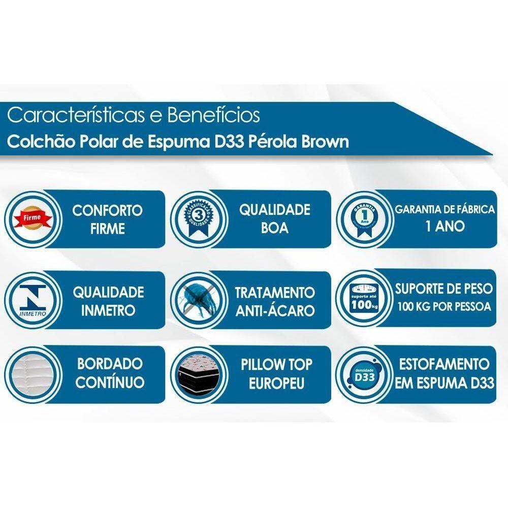 Cama Box Baú Queen: Colchão Espuma D33 Polar Pérola Euro Pillow + Base Crc Courano Brown(158X198)