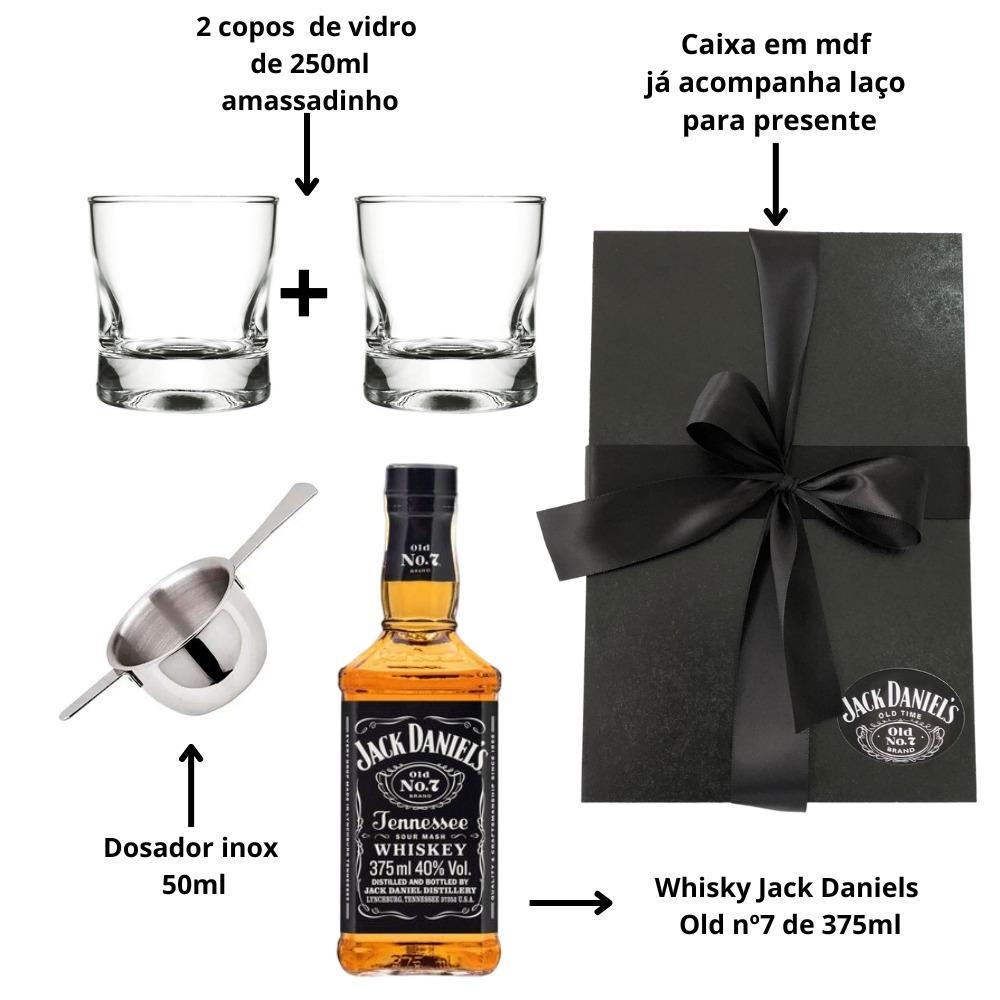 Miniatura Kit Whisky Jack Daniels Presente + 2 Copos Vidro + Dosador