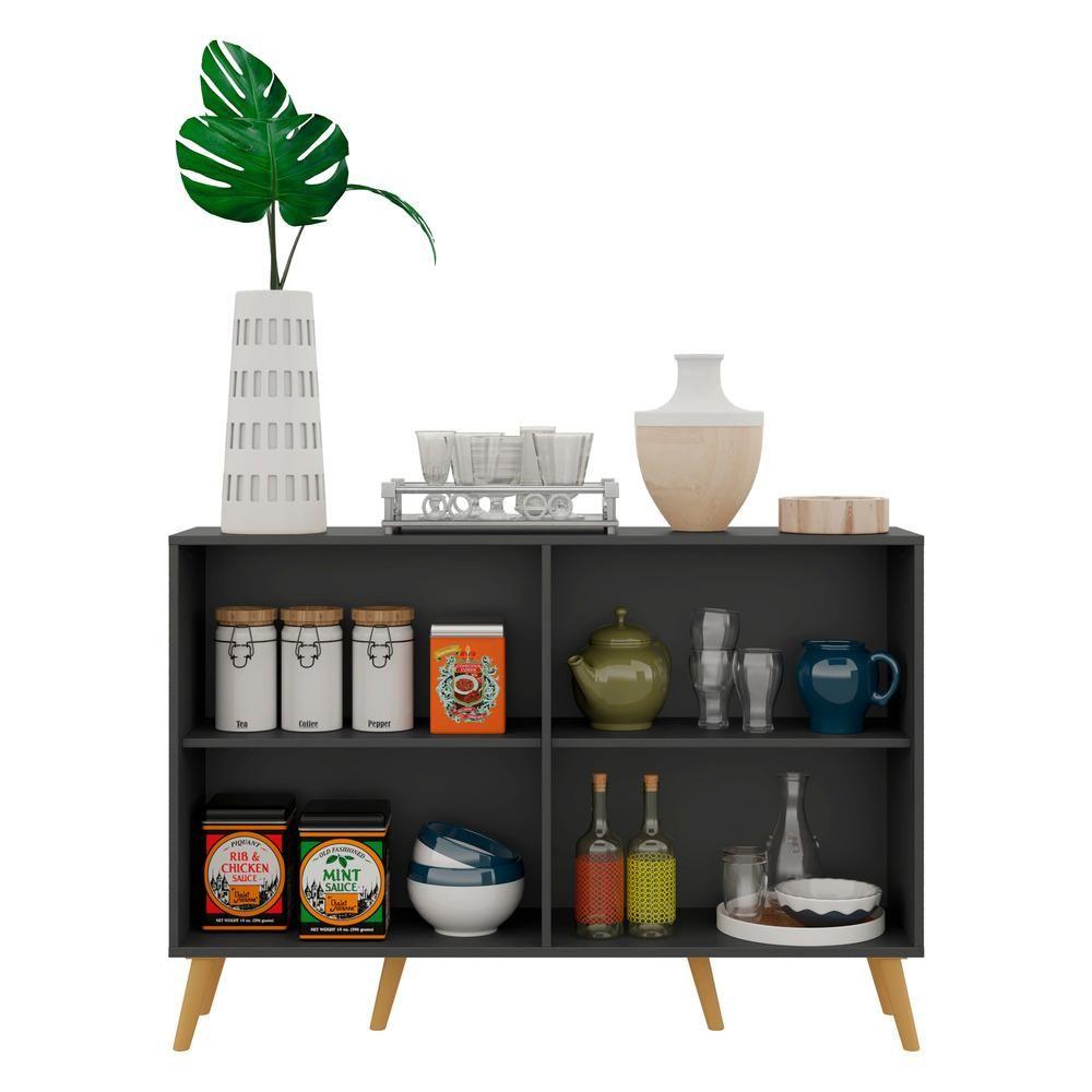 Miniatura Aparador Buffet 4 Portas Com Pés Retrô Viena Preto/natural