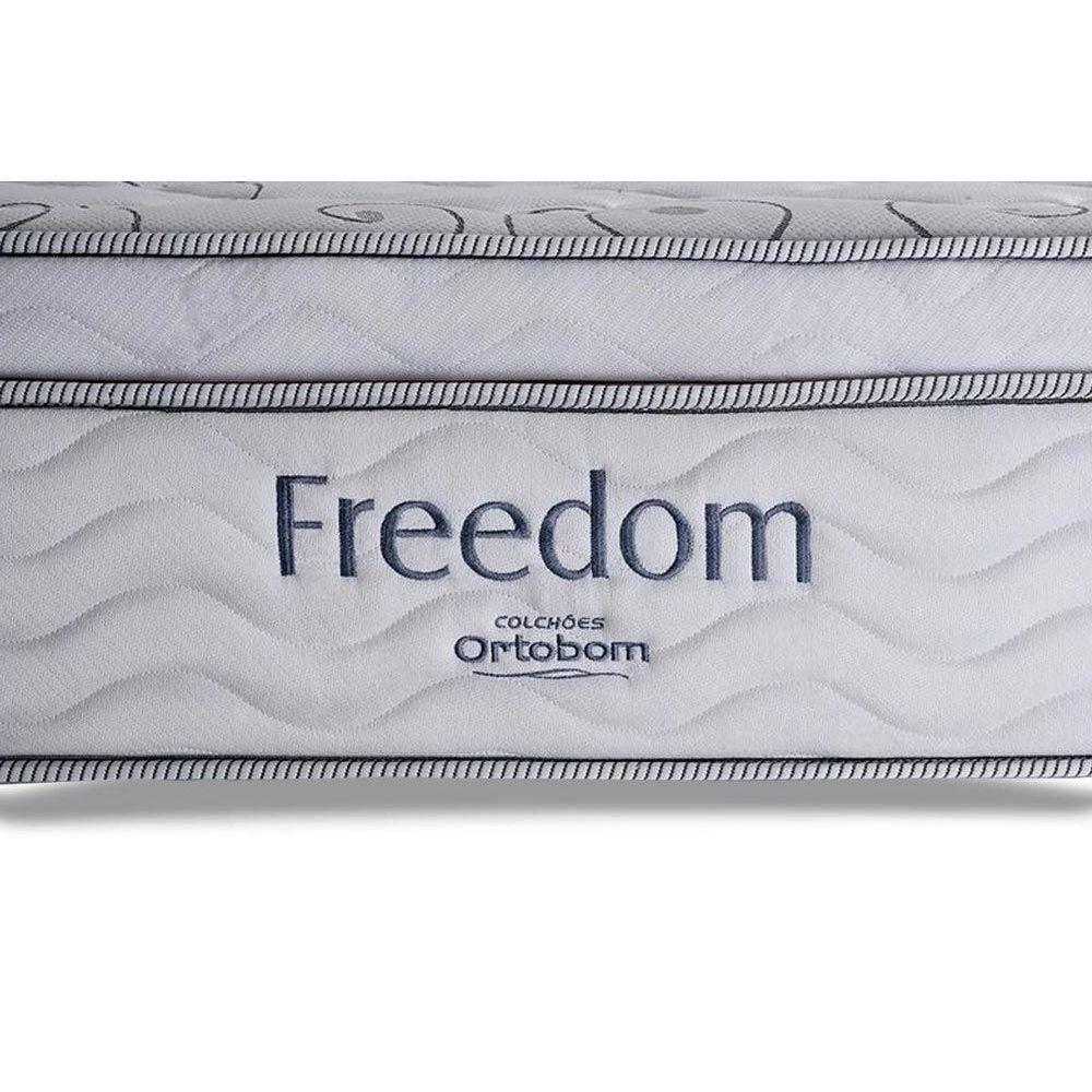 Miniatura Cama Box Baú King: Colchão Molas Superpocket Ensacadas Ortobom Freedom Visco + Base White(186X198)