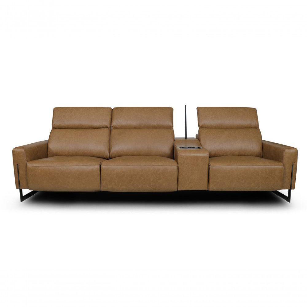 Miniatura Sofá Reclinável Elétrico De Couro Legend Com Itable E Luminária à Direita Soft Brown - Mempra