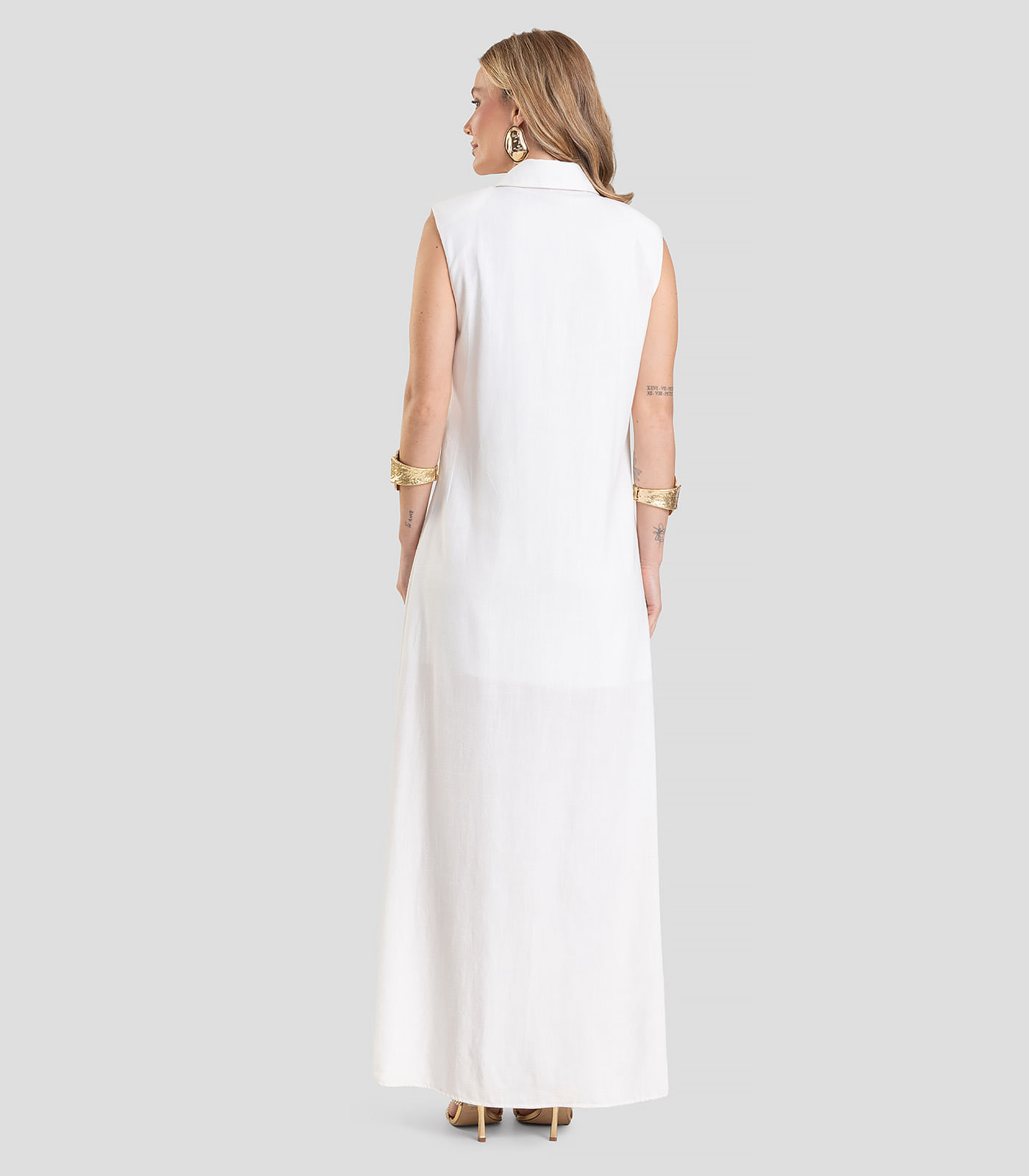 Miniatura Vestido Longo Feminino em Tecido Linho Dianna Bege G