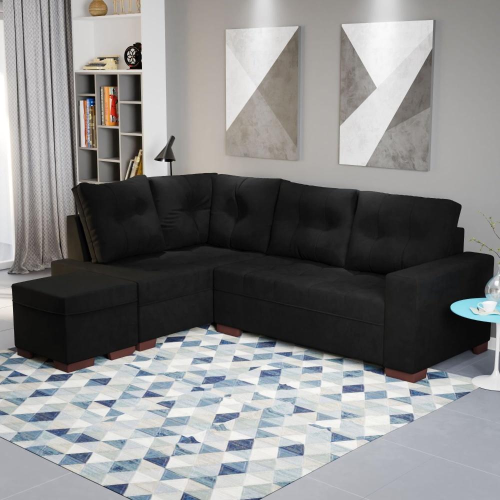 Miniatura Sofá de Canto com Puff 6 Lugares 238cm Gávea Montreal Preto