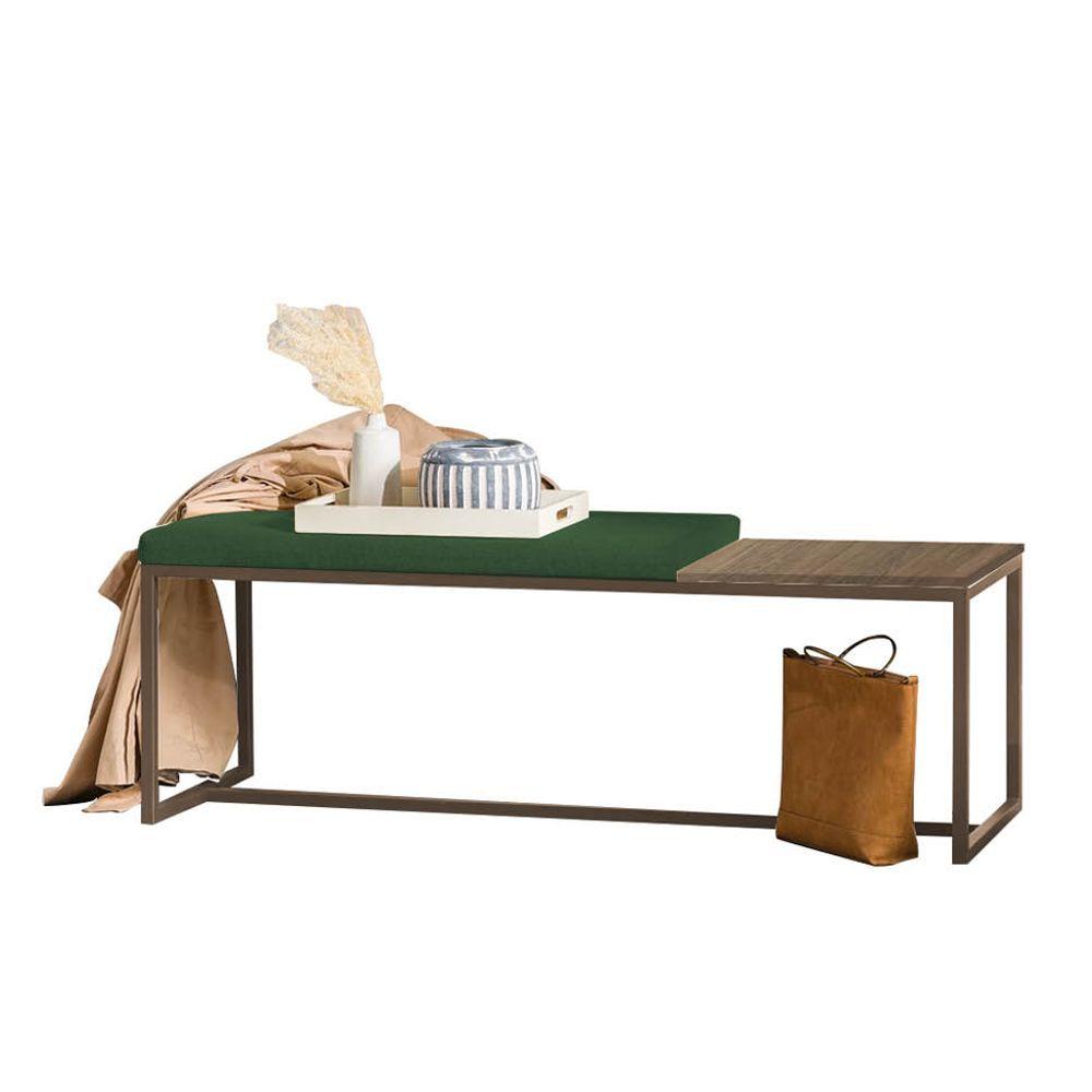 Miniatura Banco Recamier Puff 140cm Industrial Marrom Suede Verde Tampo Quadrado Mdf Castanho