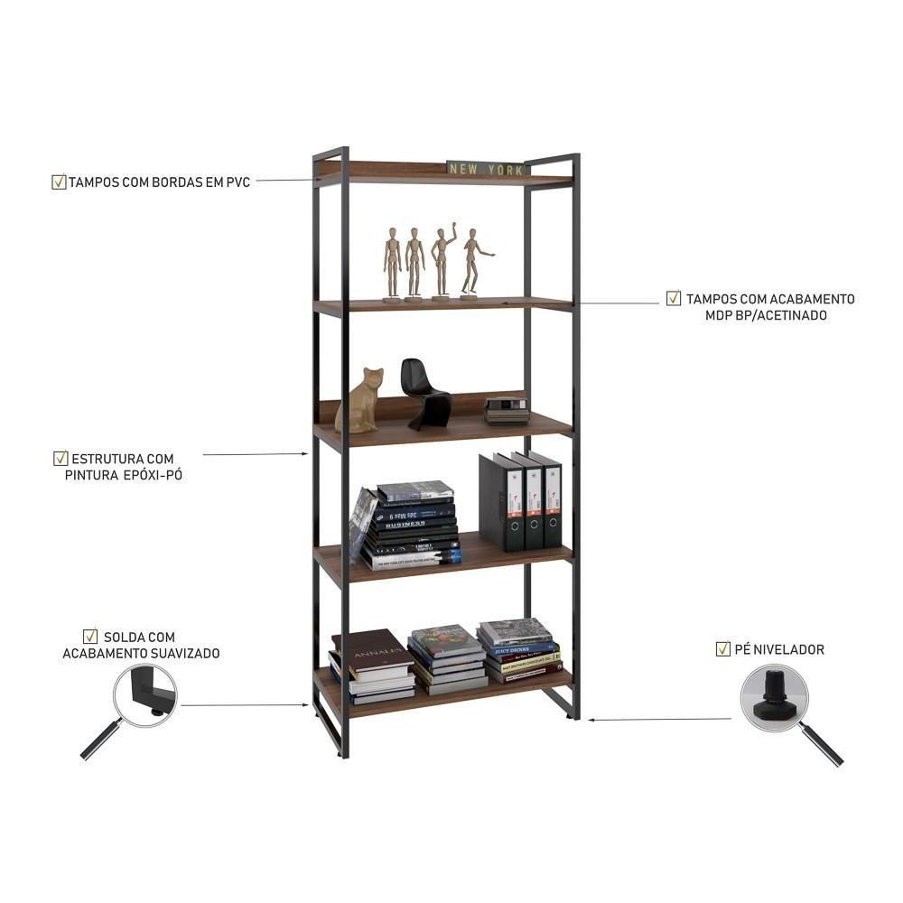 Miniatura Estante Livreiro Multiuso 80cm 5 Prateleiras Nogal