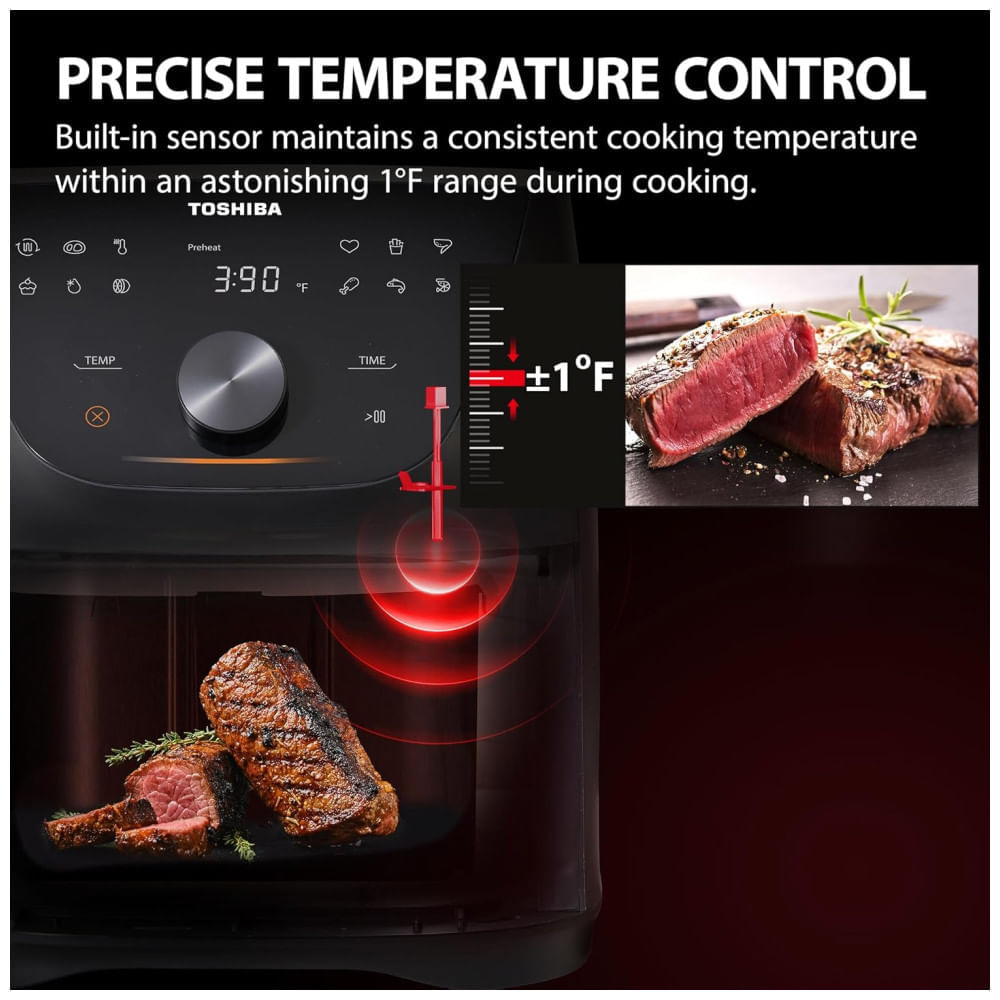 Miniatura Fritadeira Elétrica Air Fryer 7,2L com 12 Menus Predefinidos e Função Menu-IQ, 110V, TOSHIBA, Cinza Metálico 110v