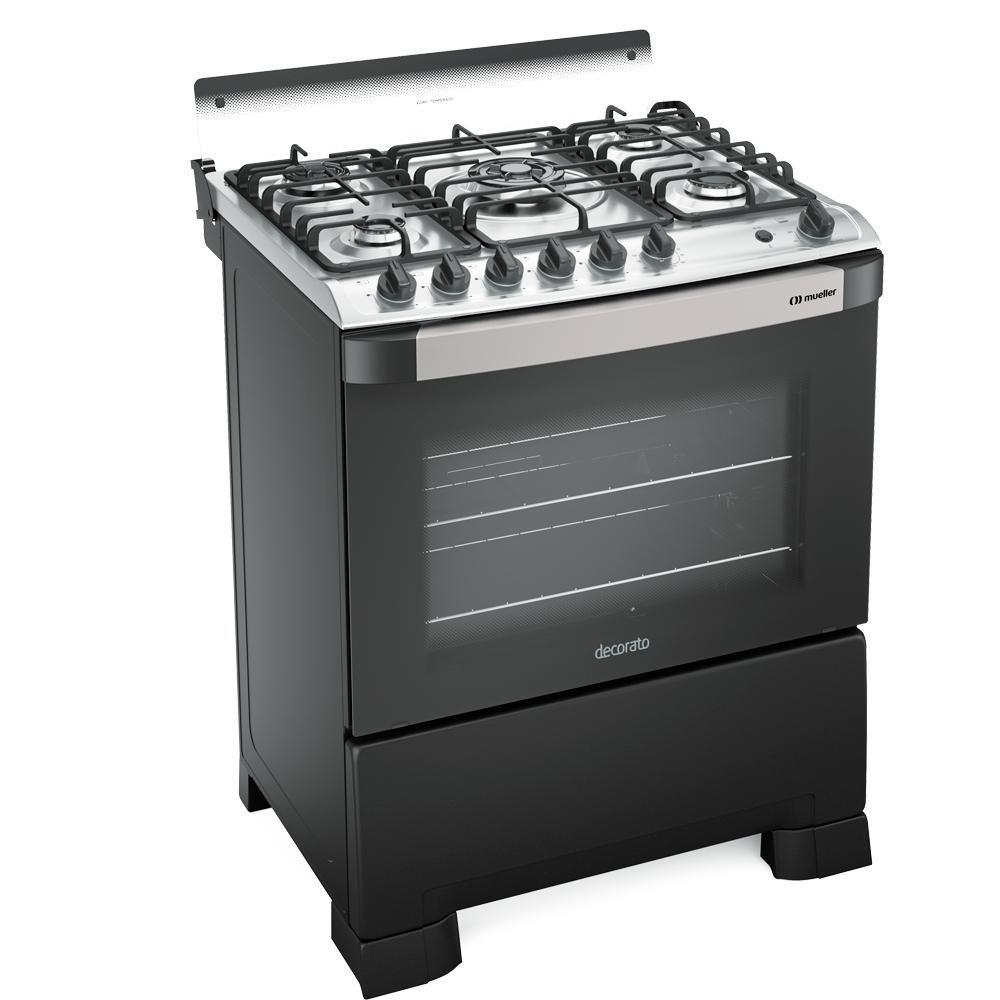 Miniatura Fogão Mueller 5 Bocas Decorato Gourmet Preto Fosco Com Timer E Tripla Chama Preto Fosco Bivolt