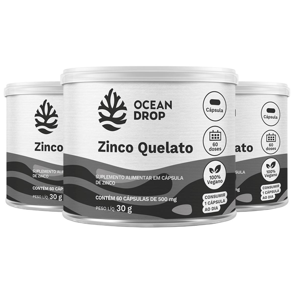 Miniatura Kit 3 Zinco Quelato Ocean Drop Vegano 60 Cápsulas