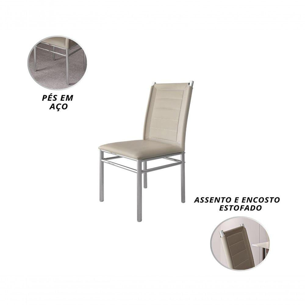 Miniatura Kit 2 Cadeiras De Jantar Mesa Cozinha Tókio Pés Aço Estofada Cor Cad.off-white_cromado