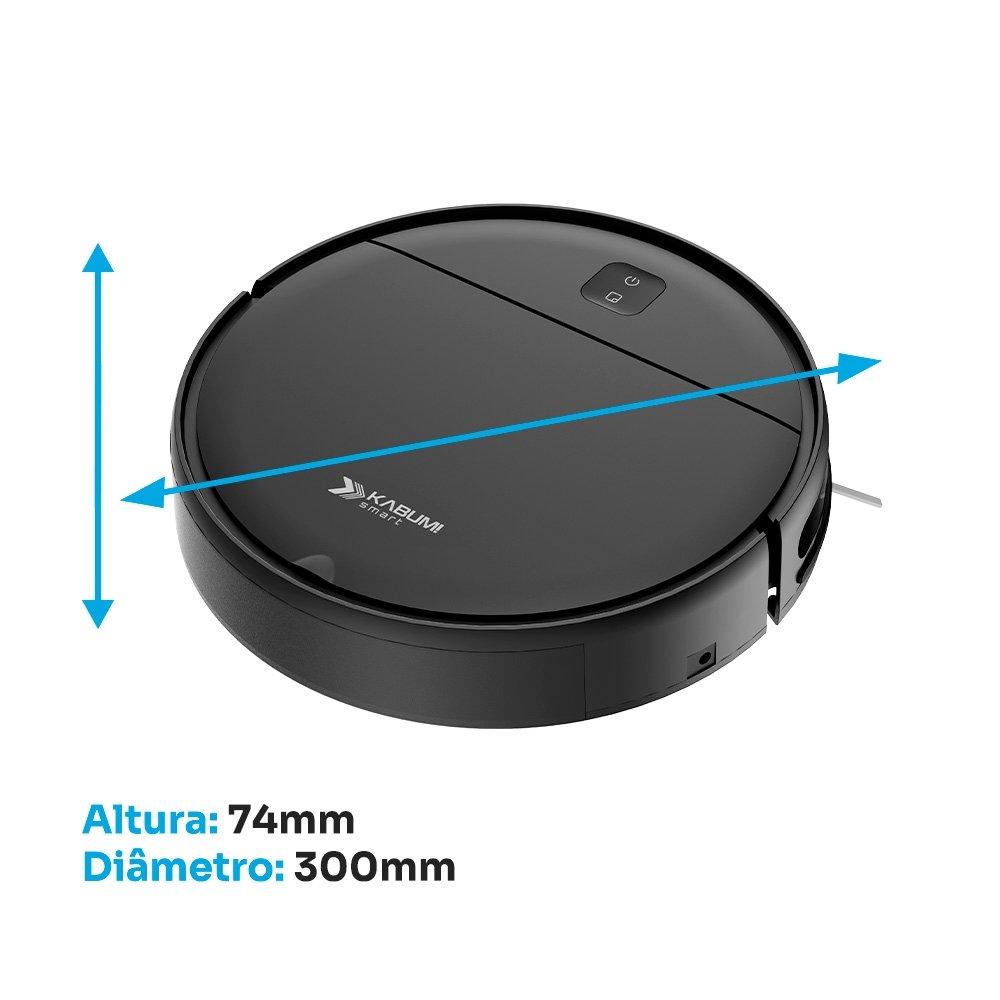 Robô Aspirador de Pó KABUM! smart K100 - 2 Modos de Limpeza, Sensor Anti-Queda, Anti-Colisão, Bivolt, Preto - KSAR100PT