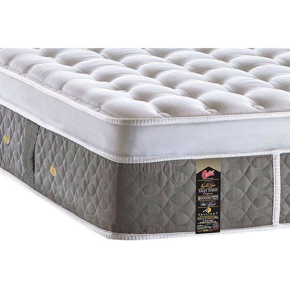 Miniatura Cama Box Baú Queen: Colchão Molas Ensacadas Castor Light Stress Plush + Base Gray(158X198)