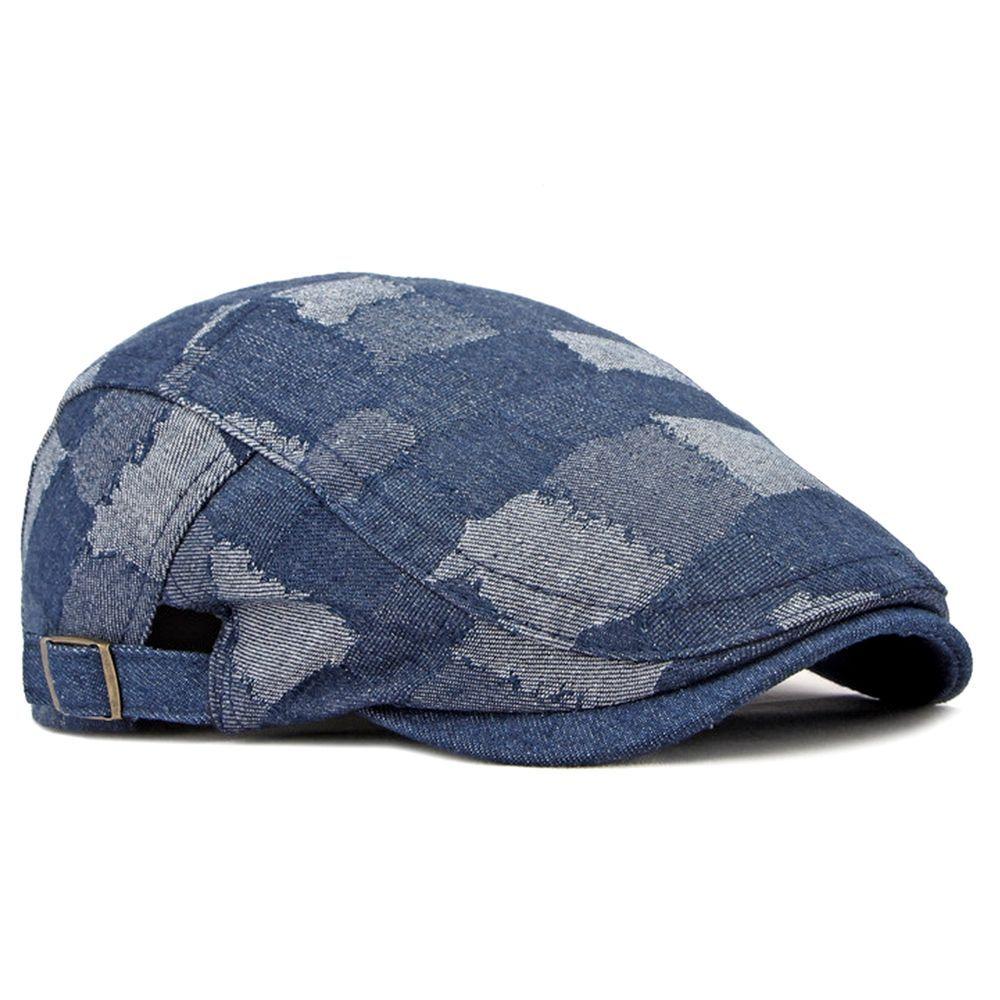 Miniatura Boina Xadrez Lavado Jeans Boné De Jornaleiro Italiana Azul