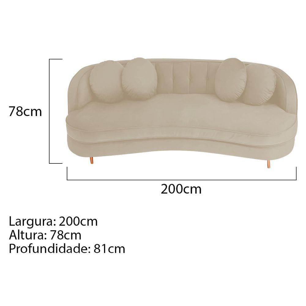 Miniatura Sofá Curvo 3 Lugares Orgânico Sala Recepção Luxo Panamá 200cm Bouclé Bege