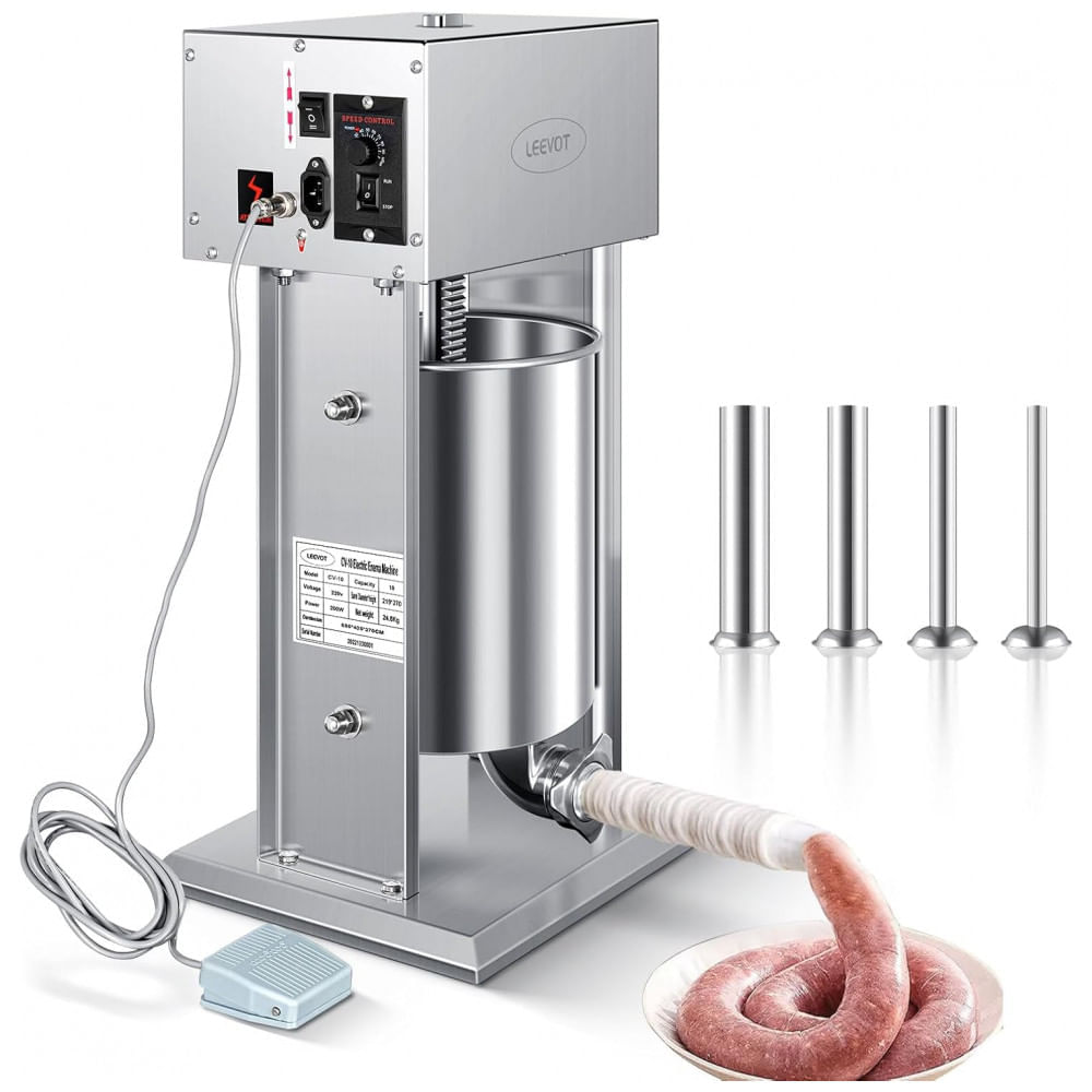 Miniatura Máquina Elétrica para Encher Linguiças, Enchedor Elétrico Vertical com 9 Velocidades Ajustáveis em Aço Inoxidável Pesado, Enchedor de Carne para Lingu