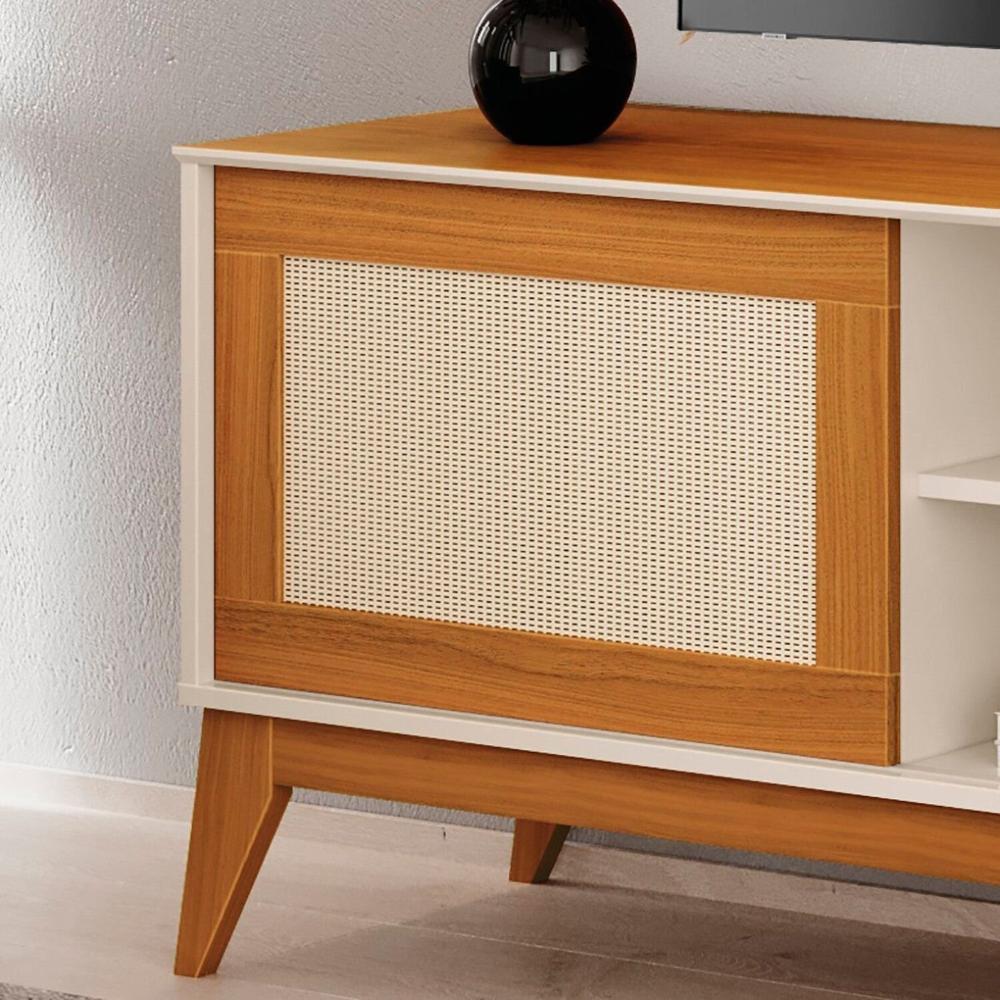 Miniatura Rack 100% MDF para Tv 75 Polegadas com Portas em Tela Rattan Andros Rack para Tv 75 Polegadas com Portas em Tela Rattan Andros Off White