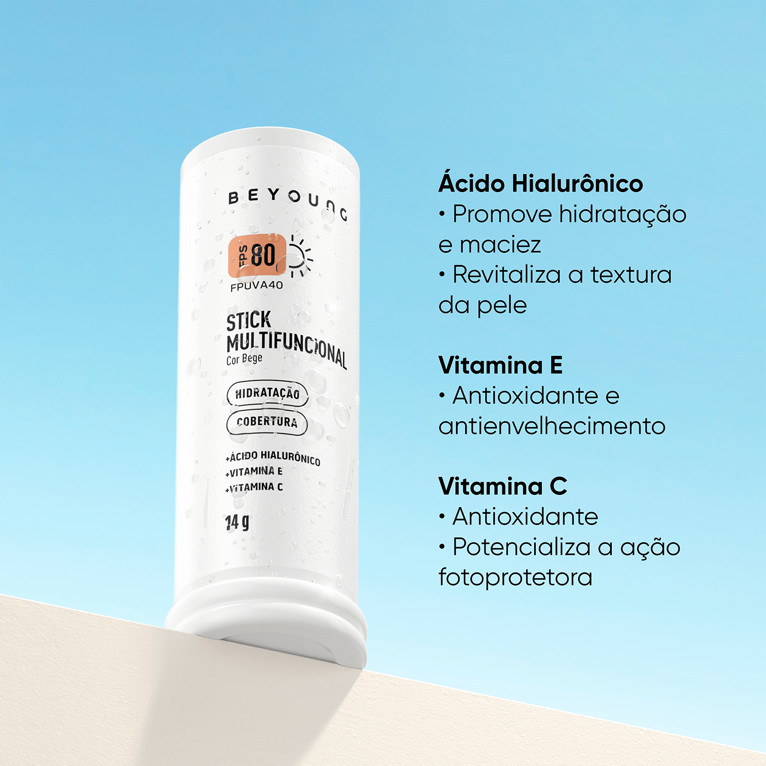 Miniatura Beyoung Stick Multifuncional Com Cor FPS 80 14g Bege