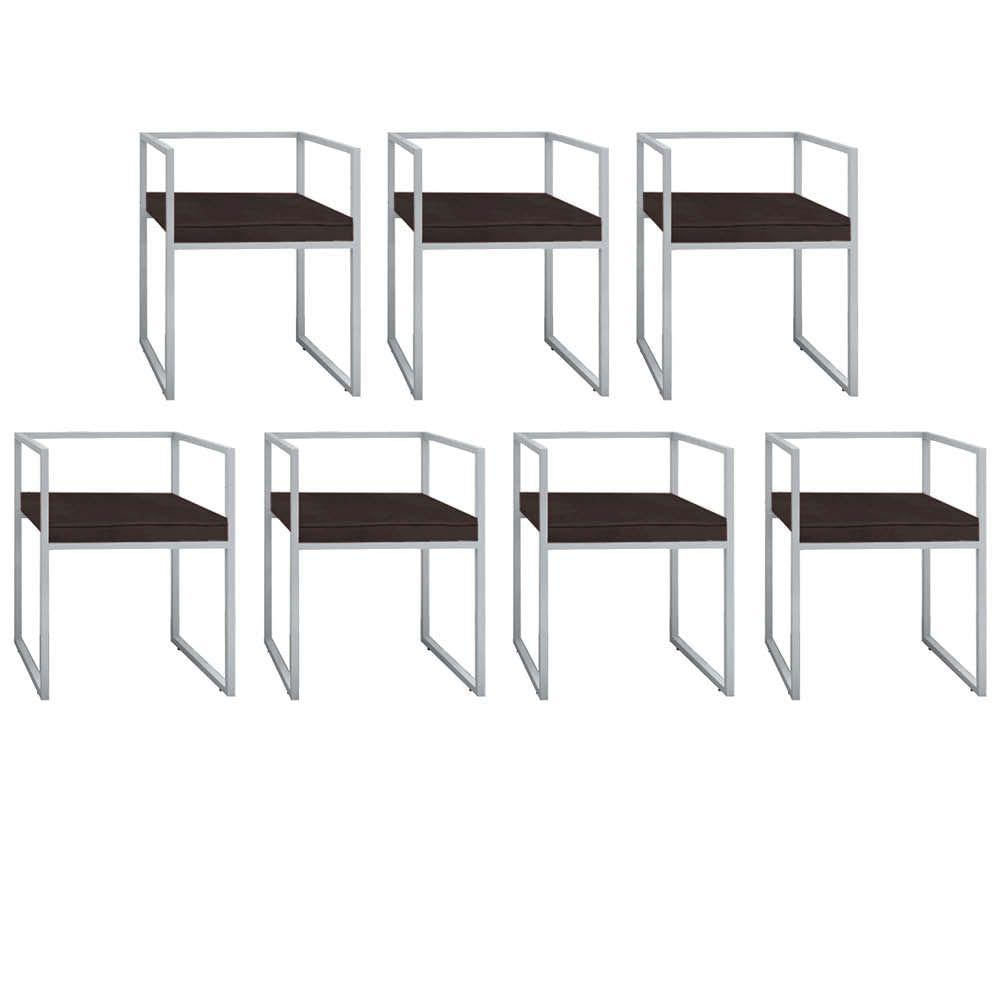 Miniatura Kit 07 Cadeira De Jantar Cubo Ferro Cinza Sintético Marrom - Amey Decor