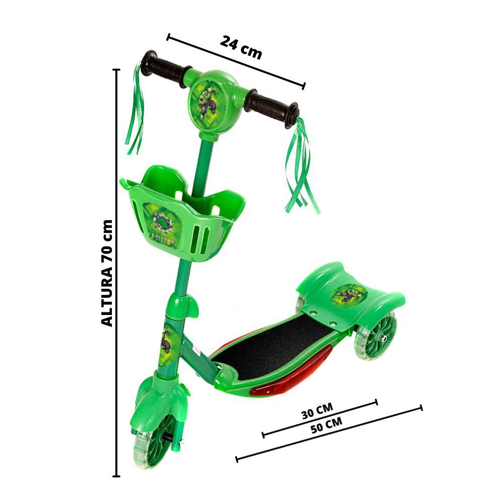 Brinquedo Patinete Infantil Hulk 3 Rodas Com Luz E Som