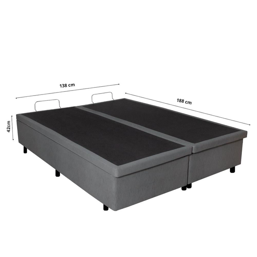 Miniatura Base Box Baú Casal Bipartido 138x188x42cm Courino com Pistão a Gás Cinza